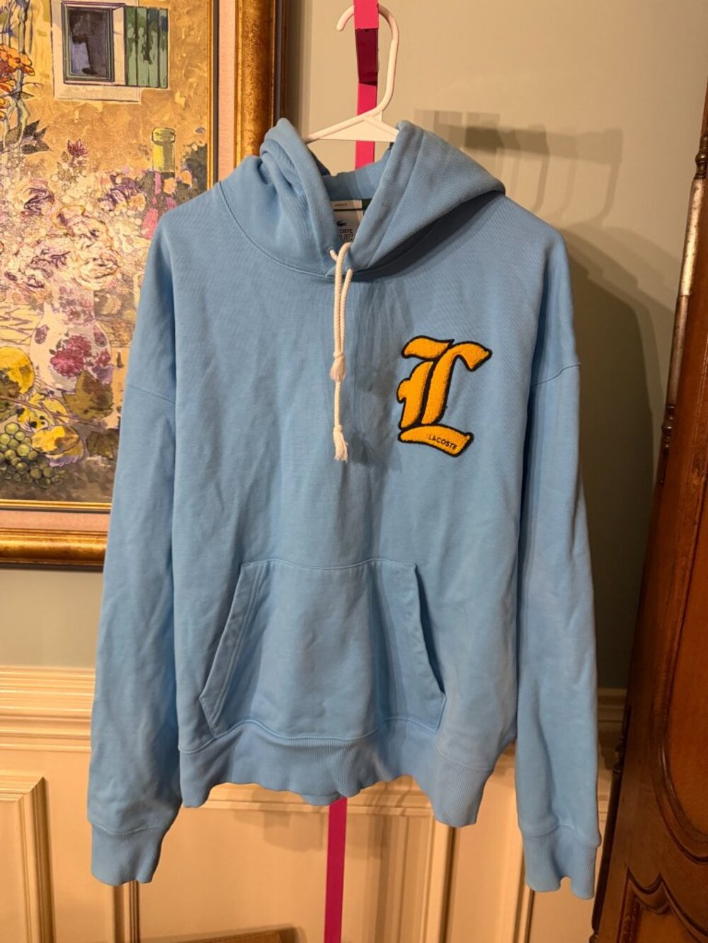 Lacoste L!VE Light Blue Unisex Hoodie Size Large